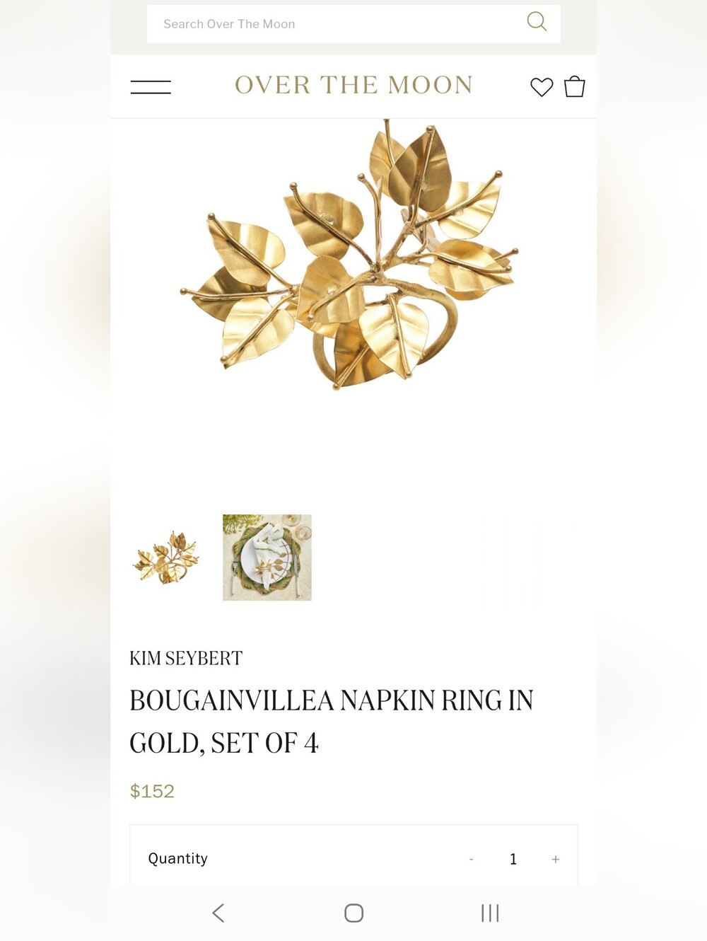 Kim Seybert Gold Bougainvillea Leaf Napkin Rings , 2 Sets of 4 (8 pcs)